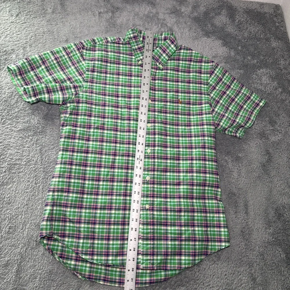 Ralph Lauren Slim Fit Men's SZ L Short Sleeve Button Down Shirt Plaid Flesh Pony
